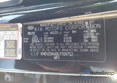 2020 Kia Soul Lx z USA, uszkodzony, nr VIN KNDJ23AU0L7709752